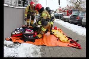 Ćwiczenia przeciwpożarowe w budynku KMP w Tarnobrzegu przy ul. 1 maja 2.