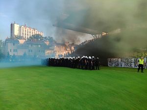 Zabezpieczenie meczu piłki nożnej Siarka Tarnobrzeg - Sandecja Nowy Sącz